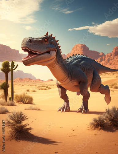dinosaur in the desert generative AI © sakda