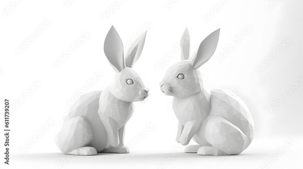 Fototapeta premium 3D white rabbit on white background