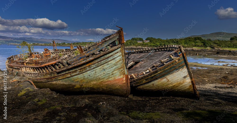 Salen's 3 ships - iconic boat wrecks on the shore line on the Isle of Mull