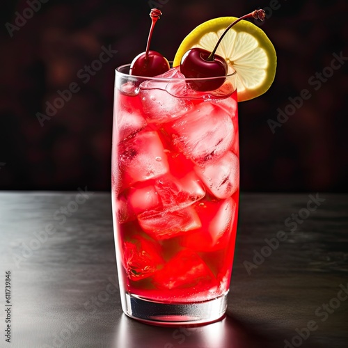 Sweet Shirley Temple Cocktail in Glasses with Fresh Fruit and Ice. Perfect Nonalcoholic Drink for Summer Refreshment and Fun: Generative AI photo