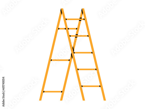 Hand drawn cute illustration of wooden ladder. Flat vector home equipment in colored doodle style. Rise to a new level, self-development sticker, icon or print. Isolated on white background.