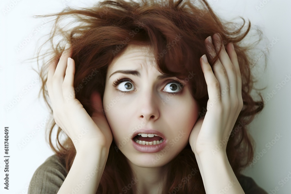 Woman overwhelmed with stress and concern confusion. Generative AI