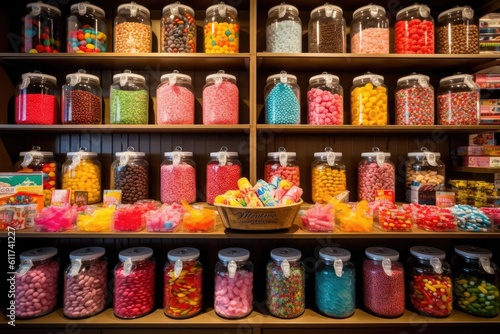 Large choice of sweets in a candy shop. AI generative