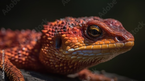 Vibrant Colored Mwanza Flat-Headed Rock Agama lizard. Red Lizard. Lizard. Made With Generative AI.