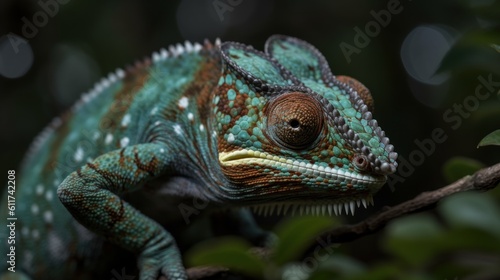 Beautiful Chameleon  Chameleon  Chameleon Isolated on Dark Background  Colorful Chameleon  Ai Generated Art.
