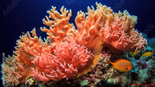 Beautiful Corals. Coral Reef. Colorful Corals and Exotic Fishes at the Bottom of the Red Sea. Beautiful Underwater Coral Reef. Sea Life. Ai Generated Art.
