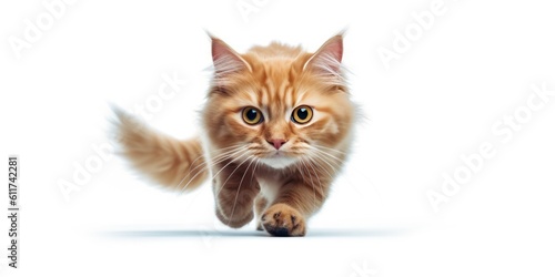 brown cat, walking towards camera on white background, isolated, generative ai © OP38Studio