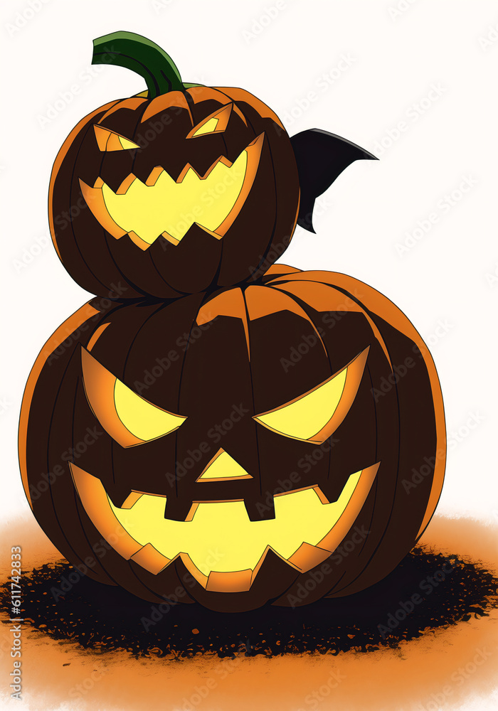 Fototapeta premium Halloween pumpkin head jack o lantern, close up. Generative AI.