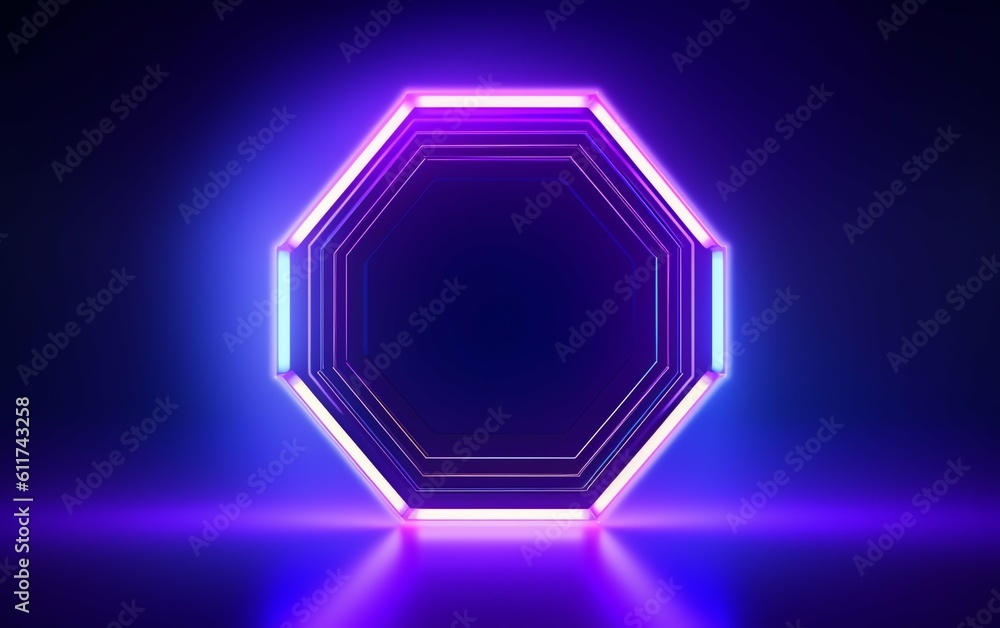 Neon Light background with hexagonal frame 3D illustration geometric wallpaper. generative ai Neon Light background with hexagonal frame 3D illustration geometric wallpaper. generative ai