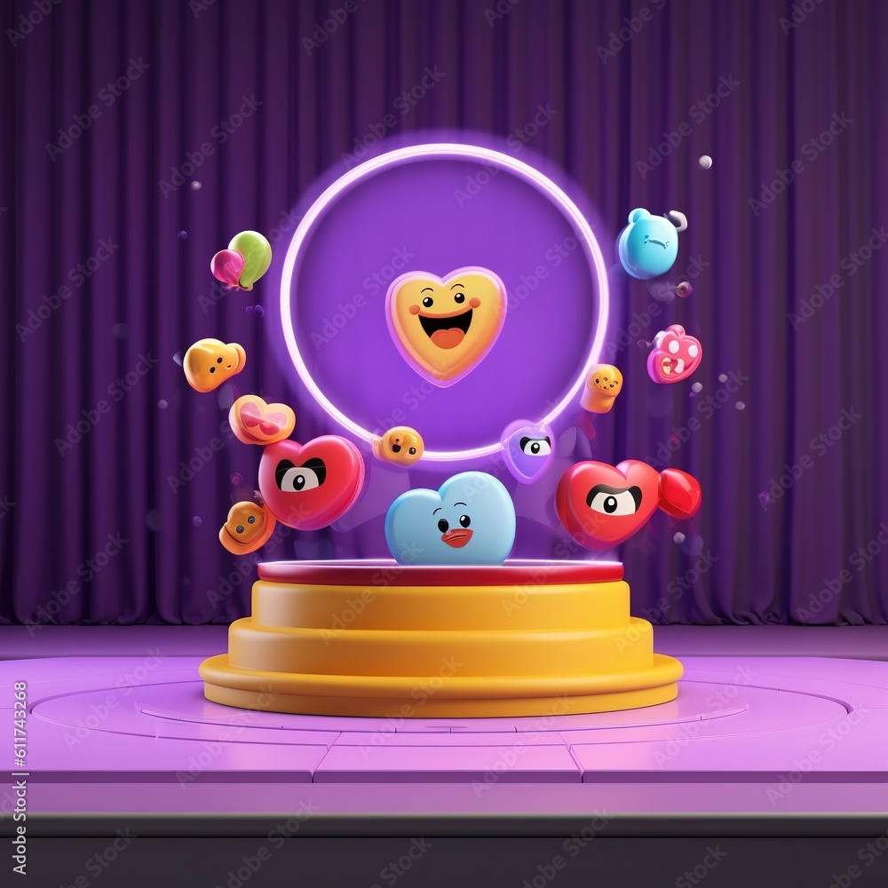 Emoticon Rack Cartoon emoticon display stand with candles and confetti. Social media ...