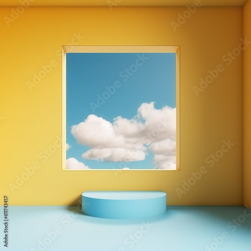 Window in the sky. Abstract background with blue sky and minimal display background. generative ai photo