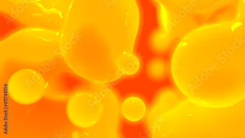 orange honey color reflecting slight amorphic bubbles background - abstract 3D rendering photo