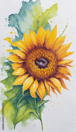 Radiant Blooms - Watercolor Sunflower Painting Generative AI