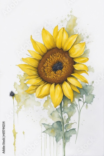 Radiant Blooms - Watercolor Sunflower Painting Generative AI