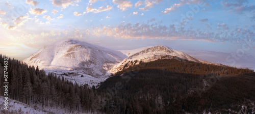 Winter daybreak mountain landscape  Ukraine  Carpathian  Petros Mountain 