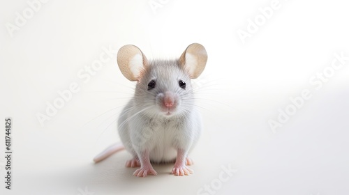 Decorative Macro Mouse on White Background. Small Animal Rodent Portrait with Funny Expression. Generative AI