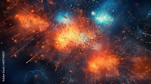 Explosive Fireworks Rockets in Captivating Outer Space Background with Smoke and Shiny Glow: Generative AI