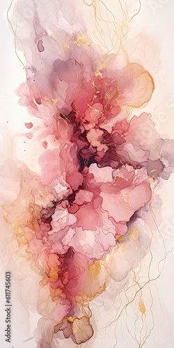 Beaux-arts aquarelles roses et or dans le style des réseaux fluides, blanc et marron avec émotivité romantique et arrière-plan fumé, veronika pinke, couleurs claires, complexes et ludiques photo