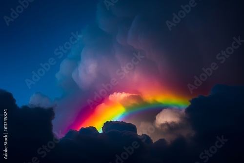 Rainbow In The Clouds. Creative resource, AI Generated photo