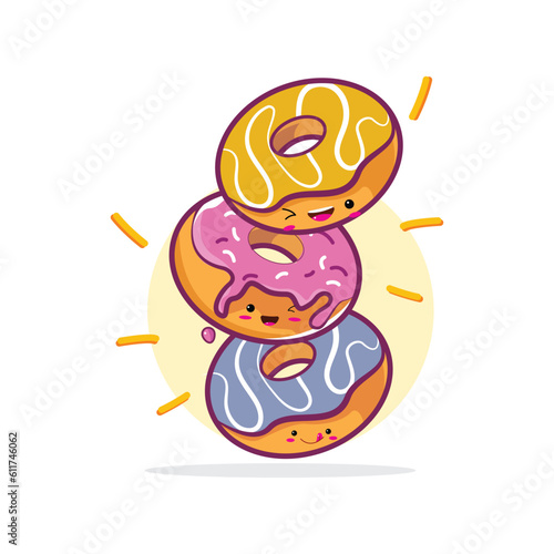 Set of Cute happy smiling doughnut