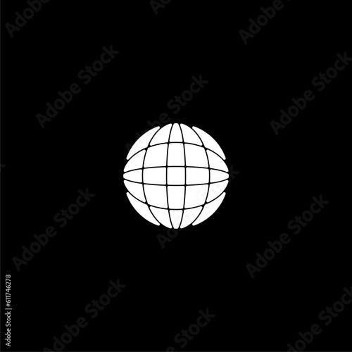 Globe icon. Simple earth planet logo isolated on black background 