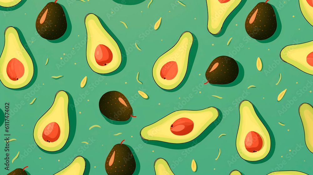 avocado with leaves cut in half with a stone in the background created with Generative Ai technology avocado with leaves cut in half with a stone in the background created with Generative Ai technology