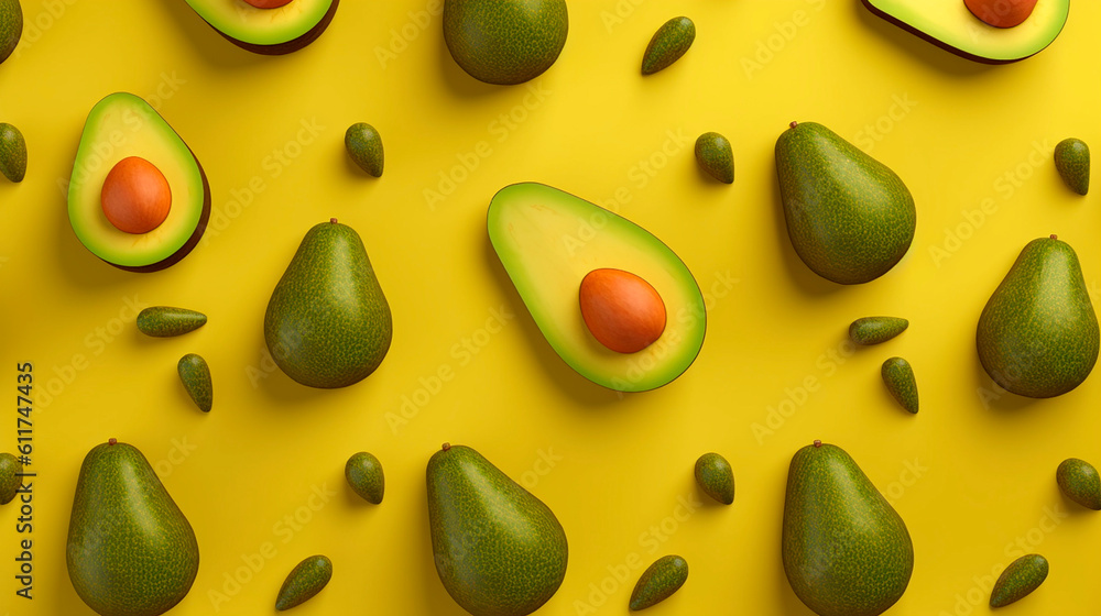 avocado with leaves cut in half with a stone in the background created with Generative Ai technology avocado with leaves cut in half with a stone in the background created with Generative Ai technology