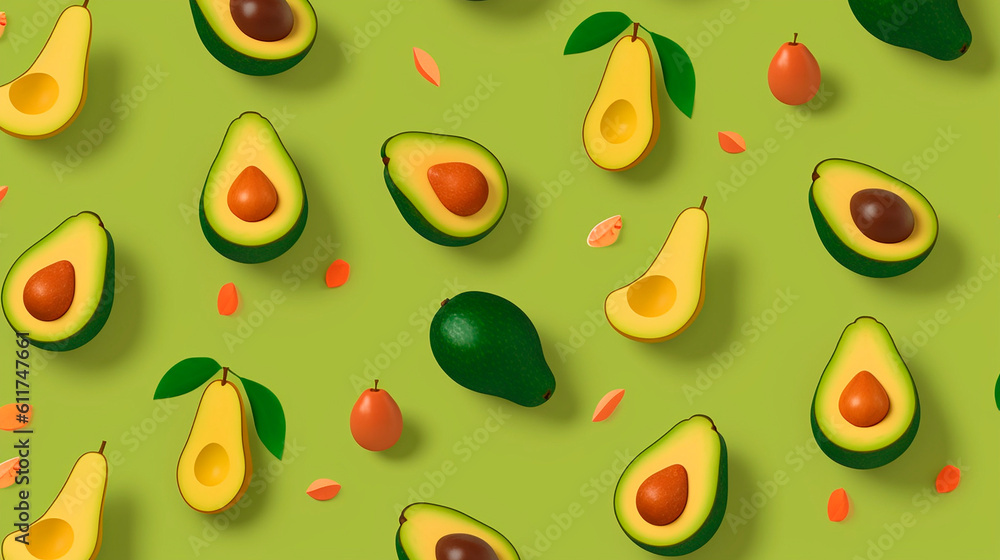 avocado with leaves cut in half with a stone in the background created with Generative Ai technology avocado with leaves cut in half with a stone in the background created with Generative Ai technology