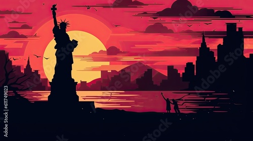 Scene silhouette of famous place   Beautiful landmark the Statue of Liberty in new york USA vector.Generated with AI.