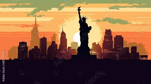 Scene silhouette of famous place   Beautiful landmark the Statue of Liberty in new york USA vector.Generated with AI.