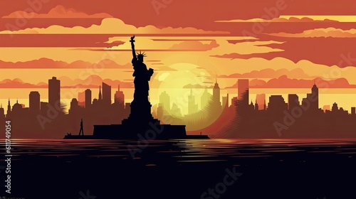 Scene silhouette of famous place   Beautiful landmark the Statue of Liberty in new york USA vector.Generated with AI.