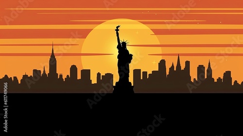 Scene silhouette of famous place   Beautiful landmark the Statue of Liberty in new york USA vector.Generated with AI.