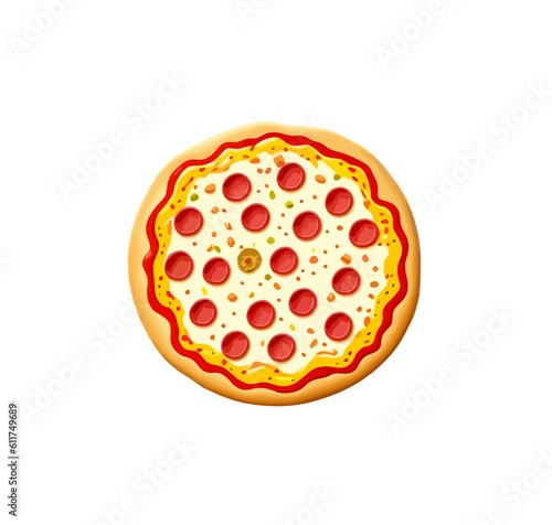 Cartoon appetizing pizza isolated on white background. View from above. Vector illustration