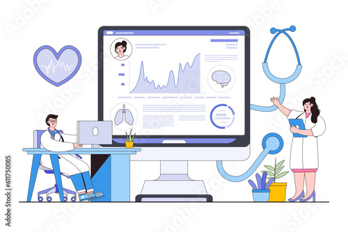 Digital Health Monitoring and Telemedicine Concept with Person Accessing Medical Records