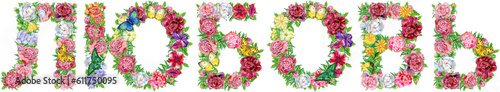 Word LOVE in Russian of watercolor flowers