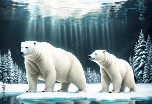 Polar bear on snowdrift melting ice floe in arctic sea. Saving the Earth before ecological catastrophy. climate change concept. AI Generative  illustration