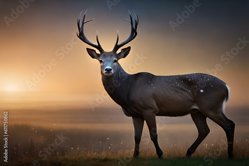 A graceful deer with ethereal face makeup at the time of night