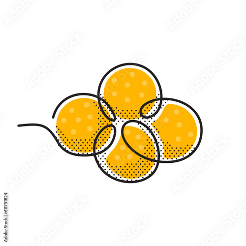 Laddu or laddoo is a spherical sweet from the Indian subcontinent made of various ingredients and sugar syrup or jaggery. Line and dots illustration.