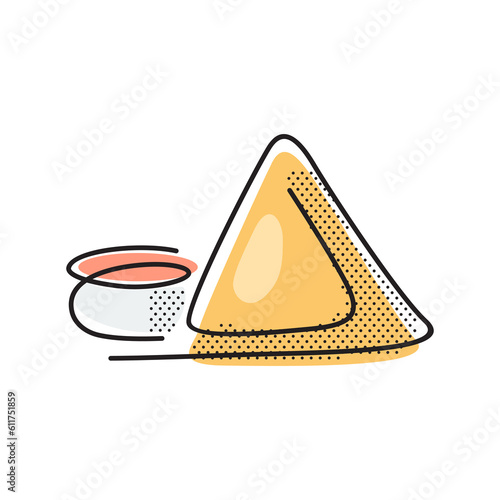 A samosa or sambosa is a fried South Asian pastry. Lines and dots illustration.