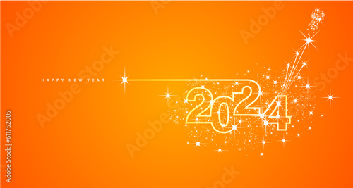 New Year 2024 line design sparkler firework champagne shining white orange yellow vector