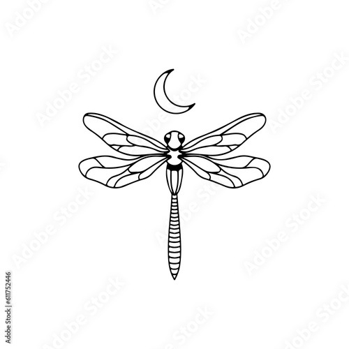 vector illustration of dragonfly with moon concept