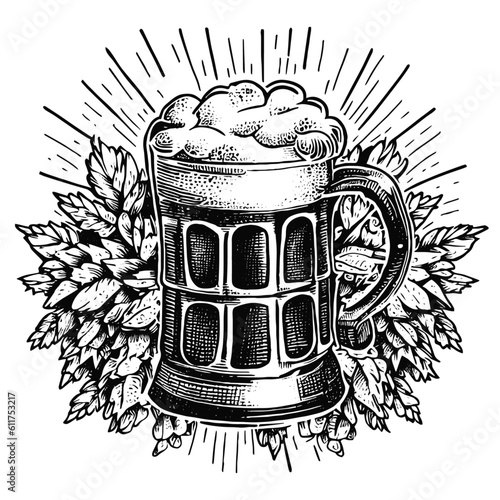 mug of beer and hops sketch