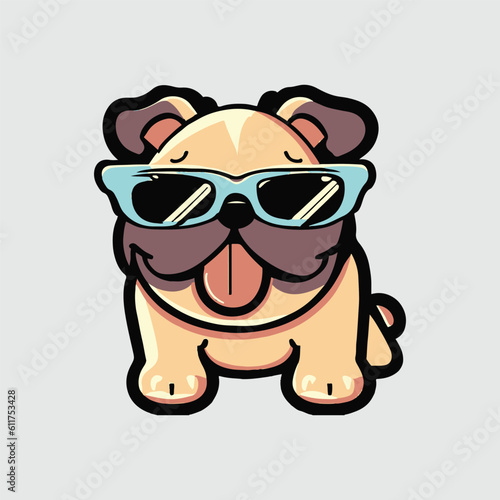 kawaii cute happy bulldog wearing sunglasses t shirt design