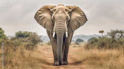 A regal elephant majestically walking through the vast African savannah, generative ai