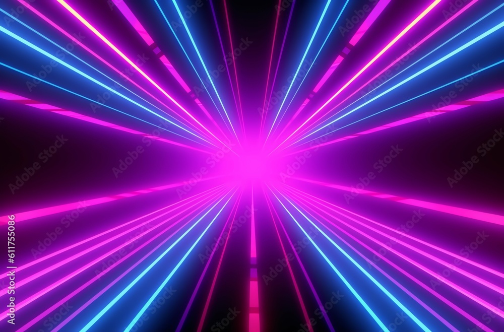 Technological and futuristic abstract neon light shapes on black background over, generative ai Technological and futuristic abstract neon light shapes on black background over, generative ai