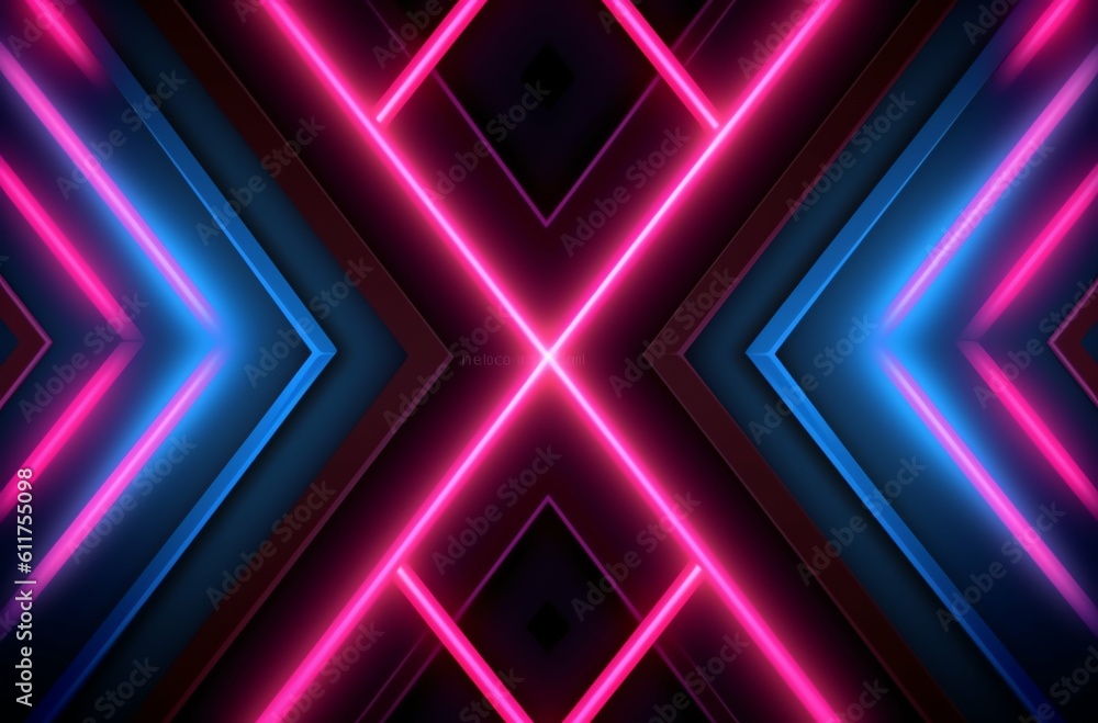 Technological and futuristic abstract neon light shapes on black background over, generative ai Technological and futuristic abstract neon light shapes on black background over, generative ai