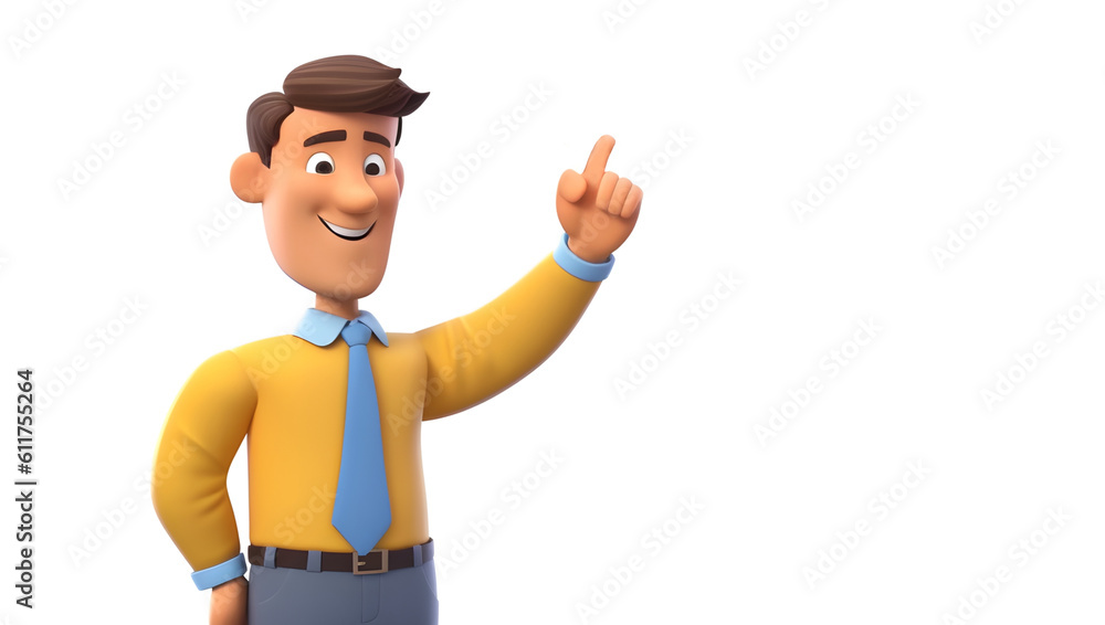 3d illustration of a young businessman pointing at something, isolated white background