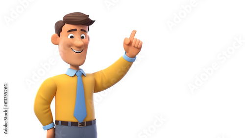 3d illustration of a young businessman pointing at something, isolated white background