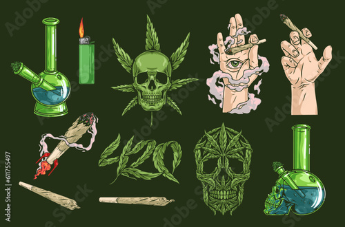 Cannabis culture set sticker colorful