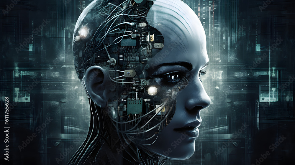 gros plan d'un visage de robot, généré par IA gros plan d'un visage de robot, généré par IA